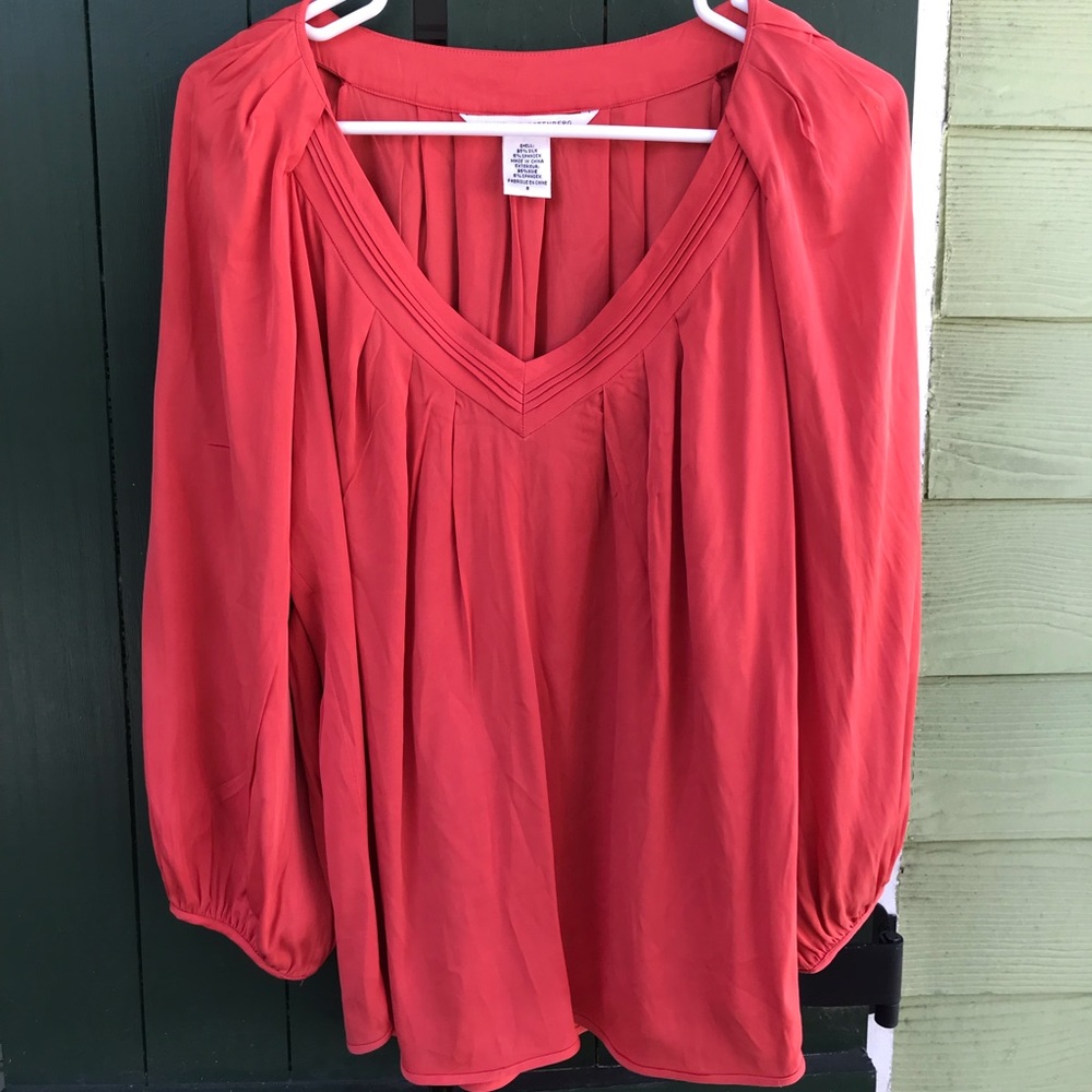 Diane von Furstenberg Coral Silk Blouse w/ V-Neck